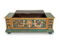 An Italian Parcel Gilt, Silvered and Polychrome Painted Cassone