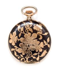 A Silver and Rose Gold Niello Hunter Case Pocket Watch, Longines for Cuervo & Sobrinos, Circa 1915, 39.40 dwts.