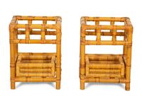 A Bielecky Brothers Rattan Settee with Two End Tables and a Pair of Ottomans