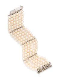 CULTURED PEARL AND DIAMOND MULTISTRAND BRACELET