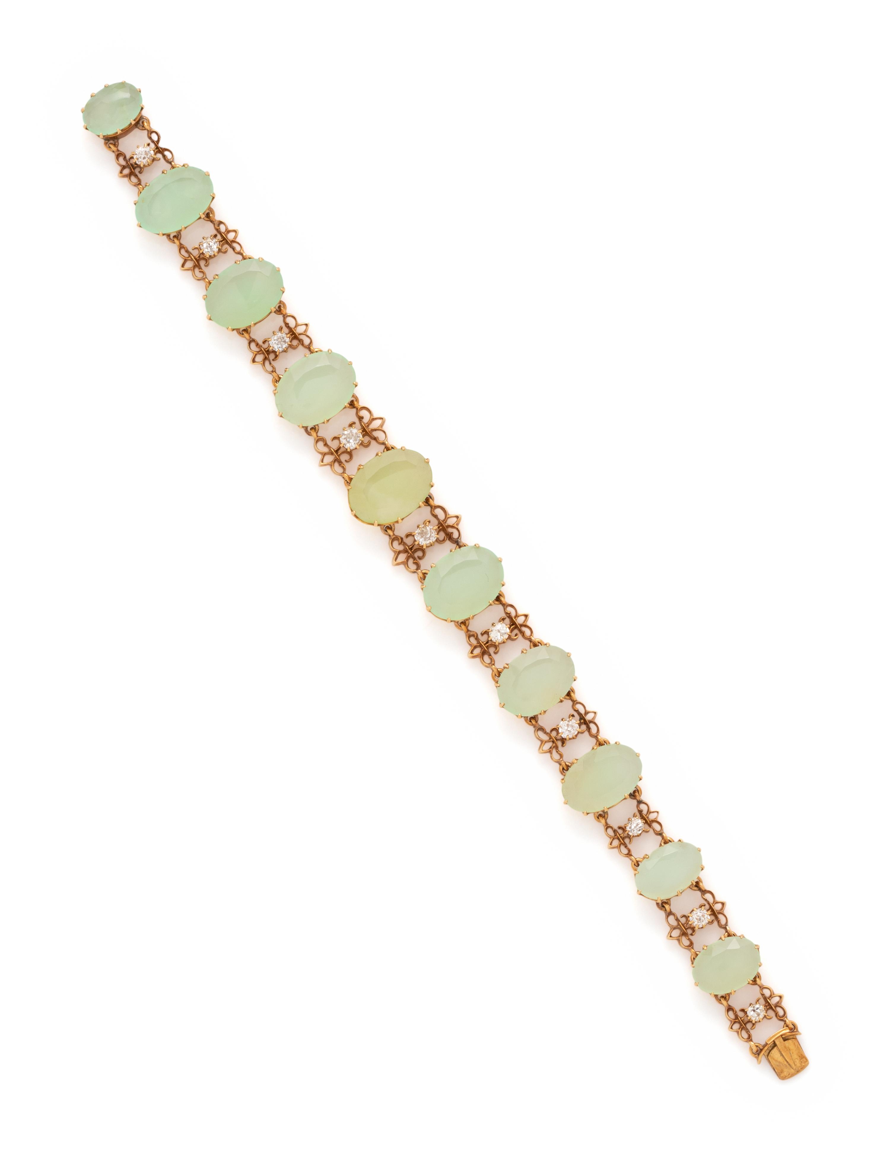 ANTIQUE, CHRYSOPRASE AND DIAMOND BRACELET