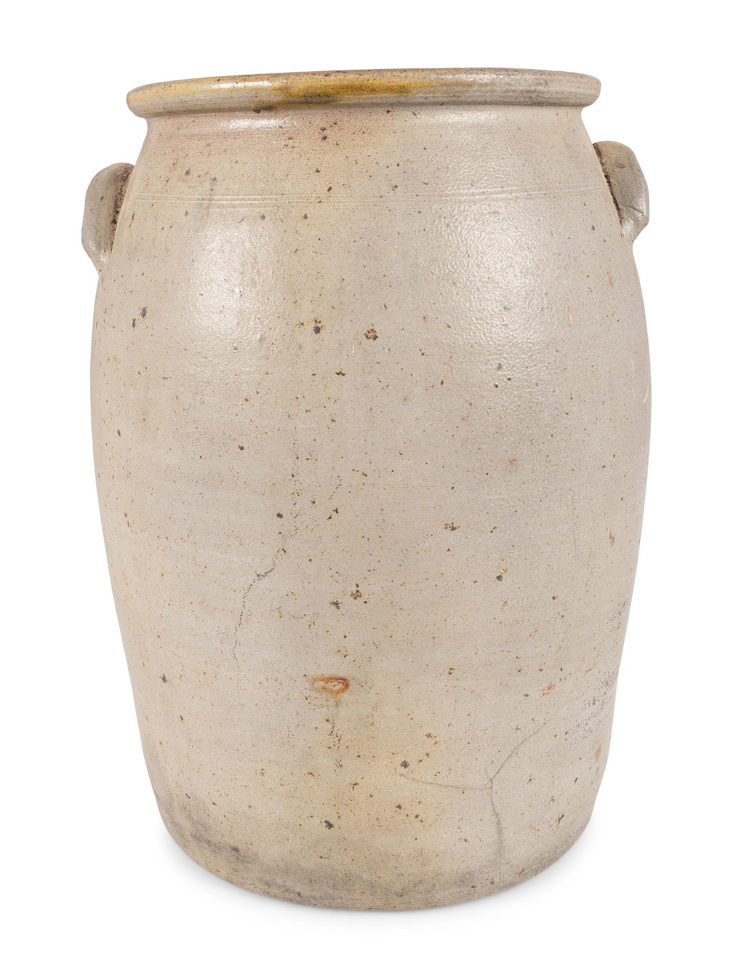 An Ohio Cobalt Script-Painted Four Gallon Stoneware Crock