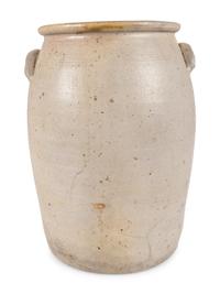 An Ohio Cobalt Script-Painted Four Gallon Stoneware Crock