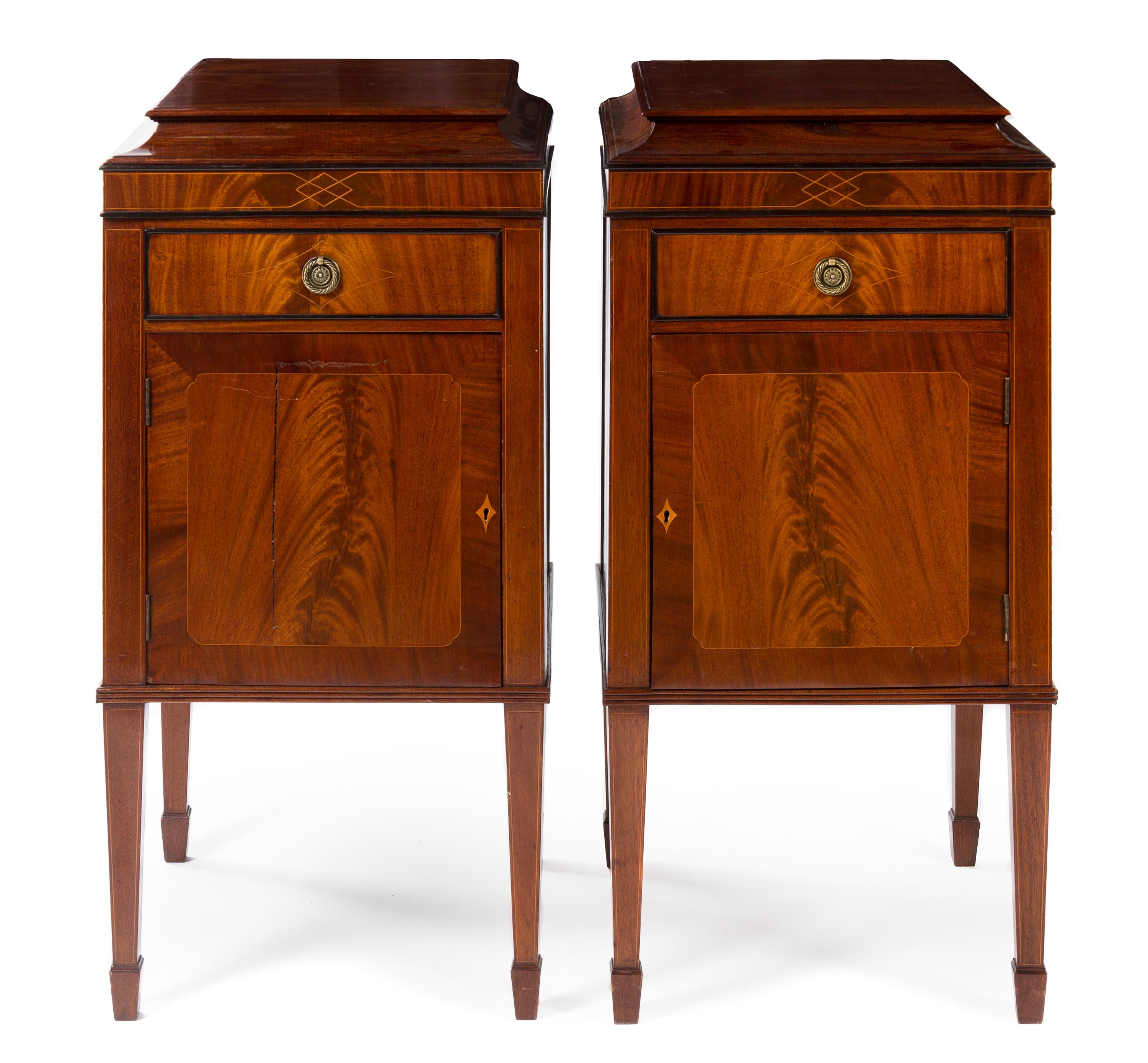 A Pair of Edwardian Style Mahogany Side Cabinets Height 41 1/4 x width 20 x depth 20 1/2 inches. — EARLY 20TH CENTURY
