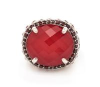 A Sterling Silver, Coral and White Quartz Doublet and Garnet 'Batu Bamboo' Ring, John Hardy, 12.20 dwts.