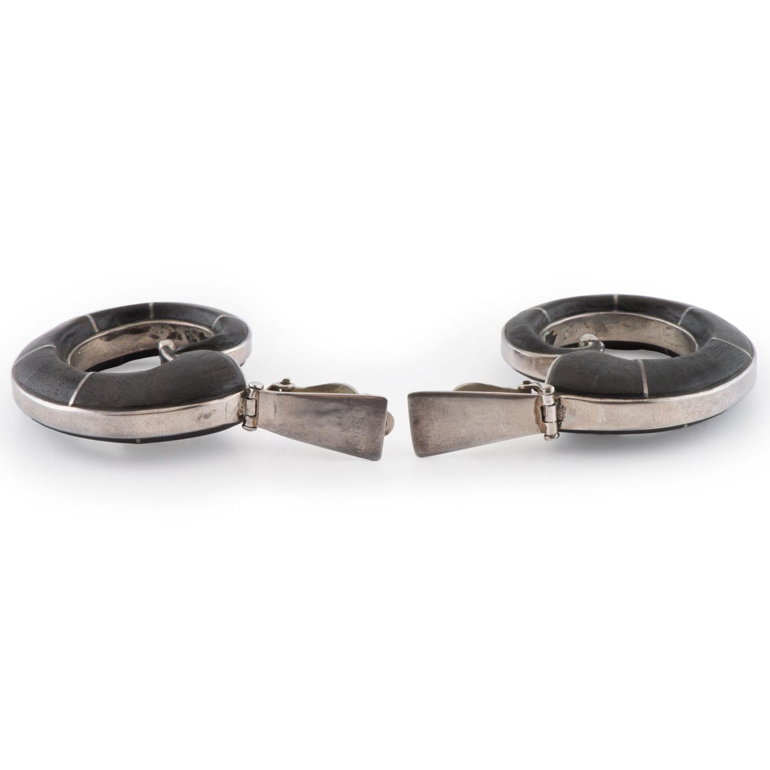 Silver and Ironwood Clip Earrings
