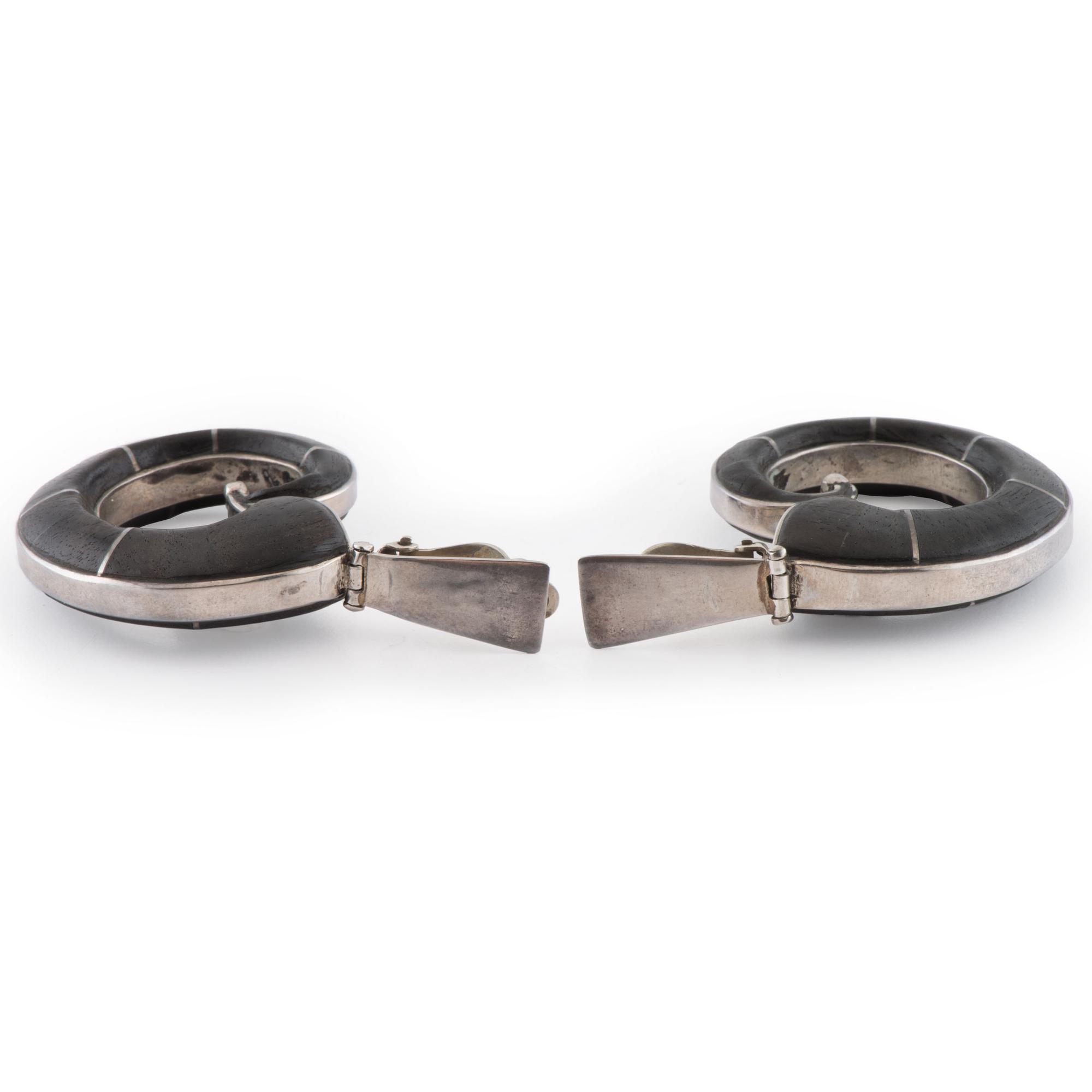 Silver and Ironwood Clip Earrings