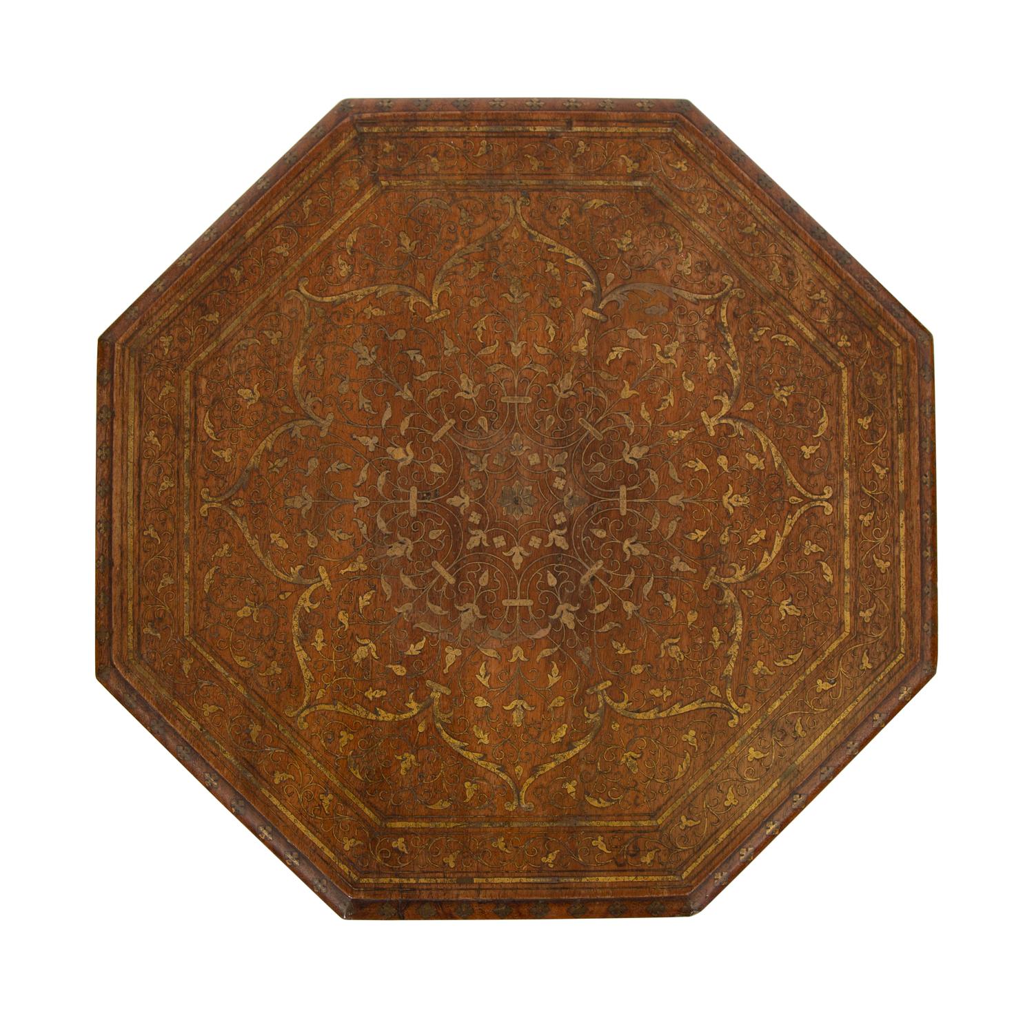An Anglo-Indian Octagonal Folding Table with Brass Inlay