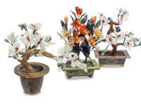 Five Pairs of Chinese Hardstone Models of Trees with Cloisonné Bases