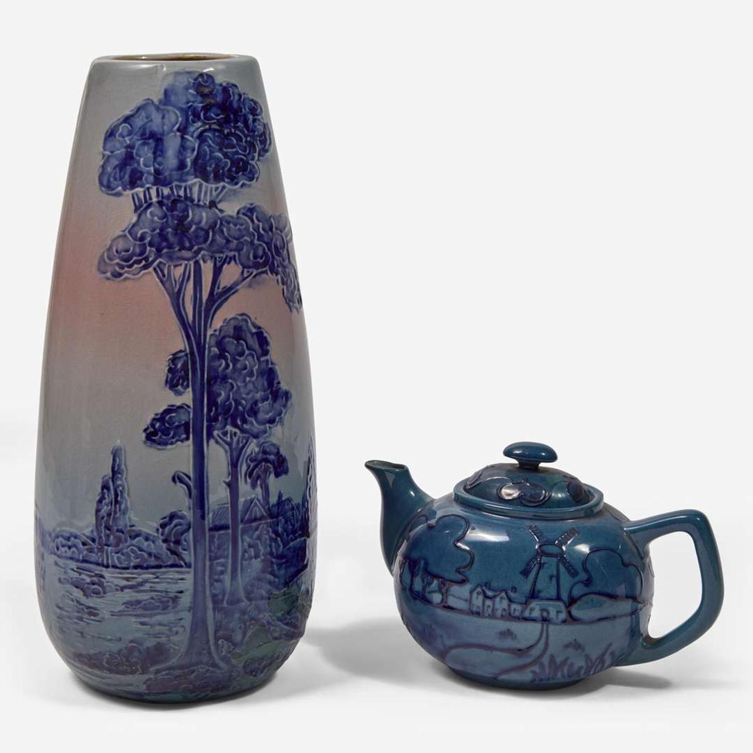 Frederick Hurten Rhead (British-American, 1880-1942) A Vase and Teapot, Weller Pottery, USA, 1904