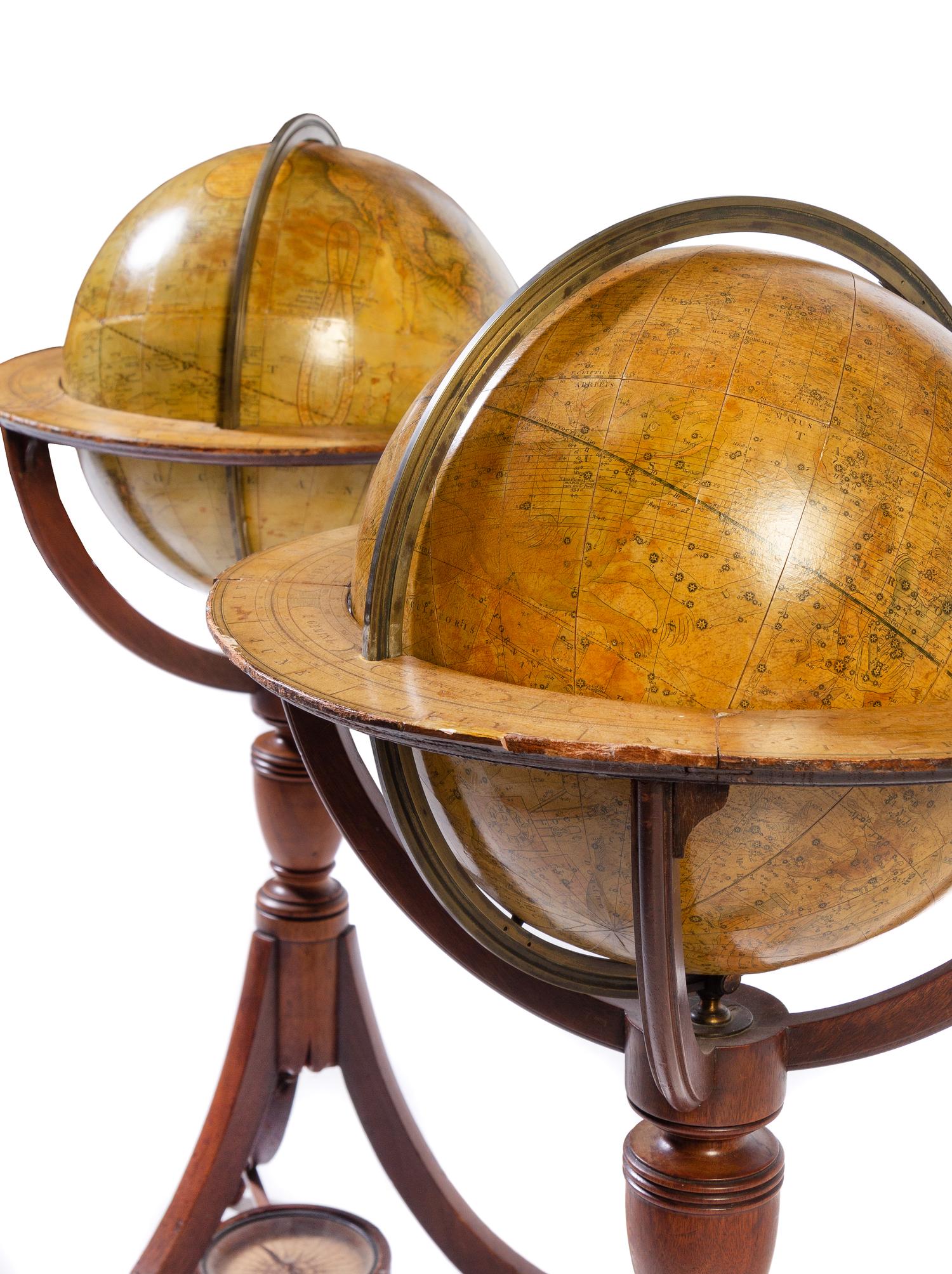 A Pair of Regency Mahogany Twelve-Inch Library Globes Height 35 inches. — G. & J. CARY, LONDON, FIRST QUARTER 19TH CENTURY