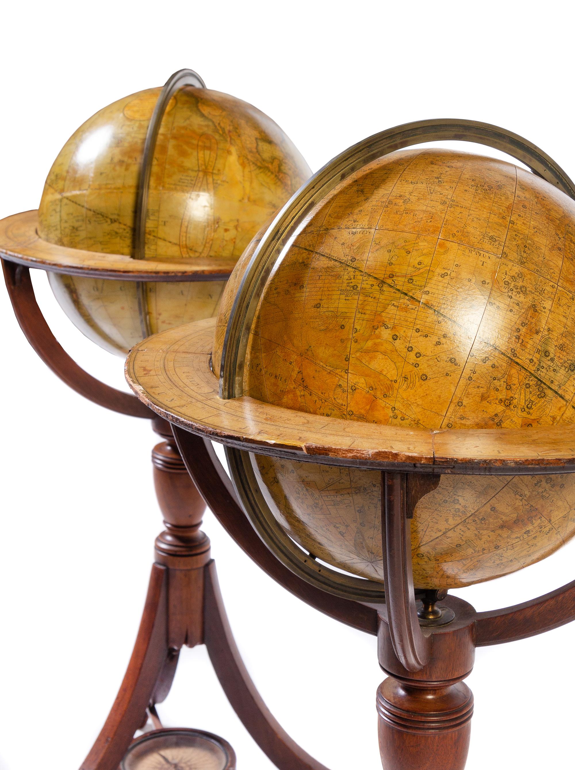 A Pair of Regency Mahogany Twelve-Inch Library Globes Height 35 inches. — G. & J. CARY, LONDON, FIRST QUARTER 19TH CENTURY