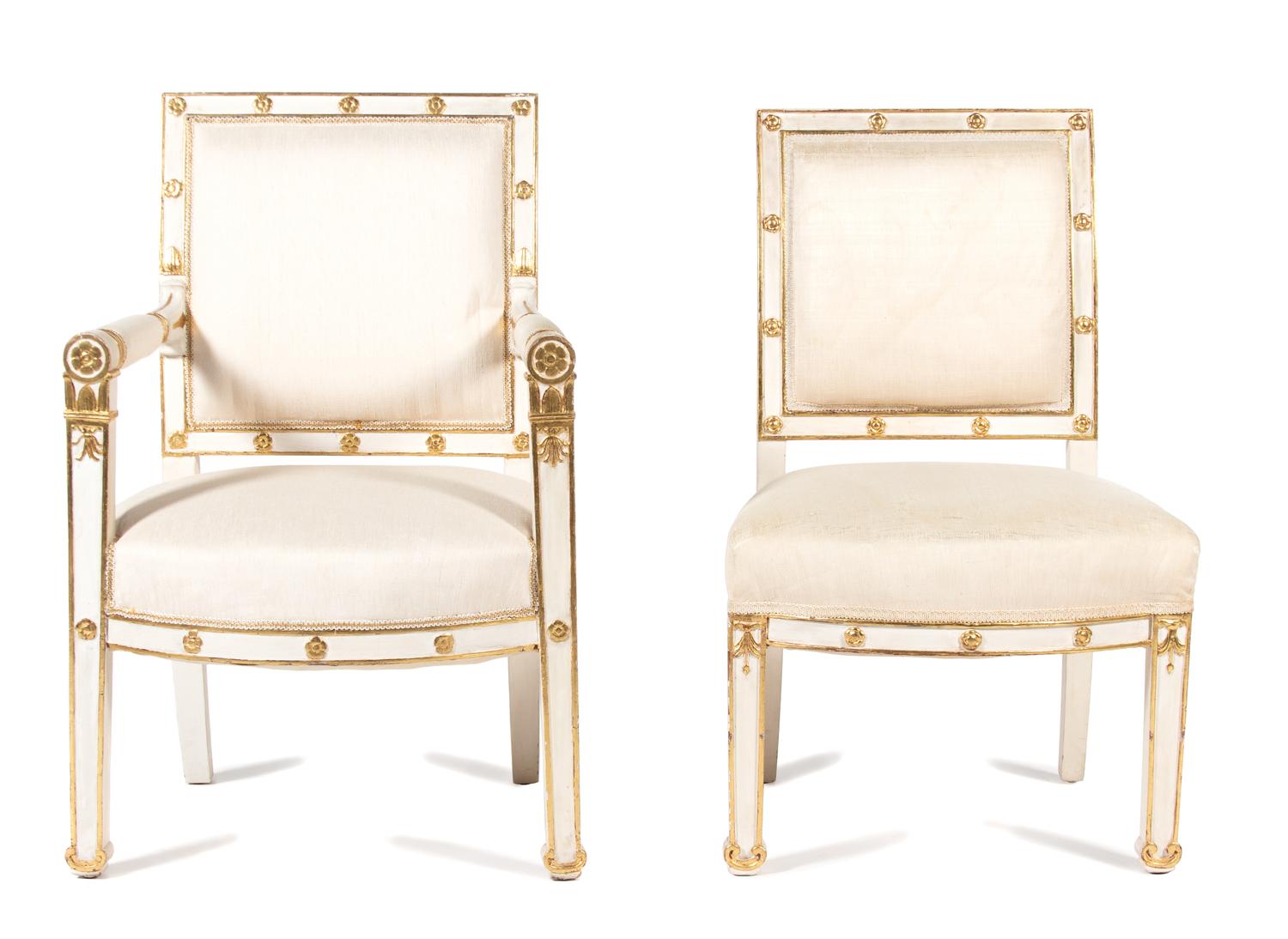 A Set of Four Empire Style Painted and Giltwood Chairs — 20TH CENTURY