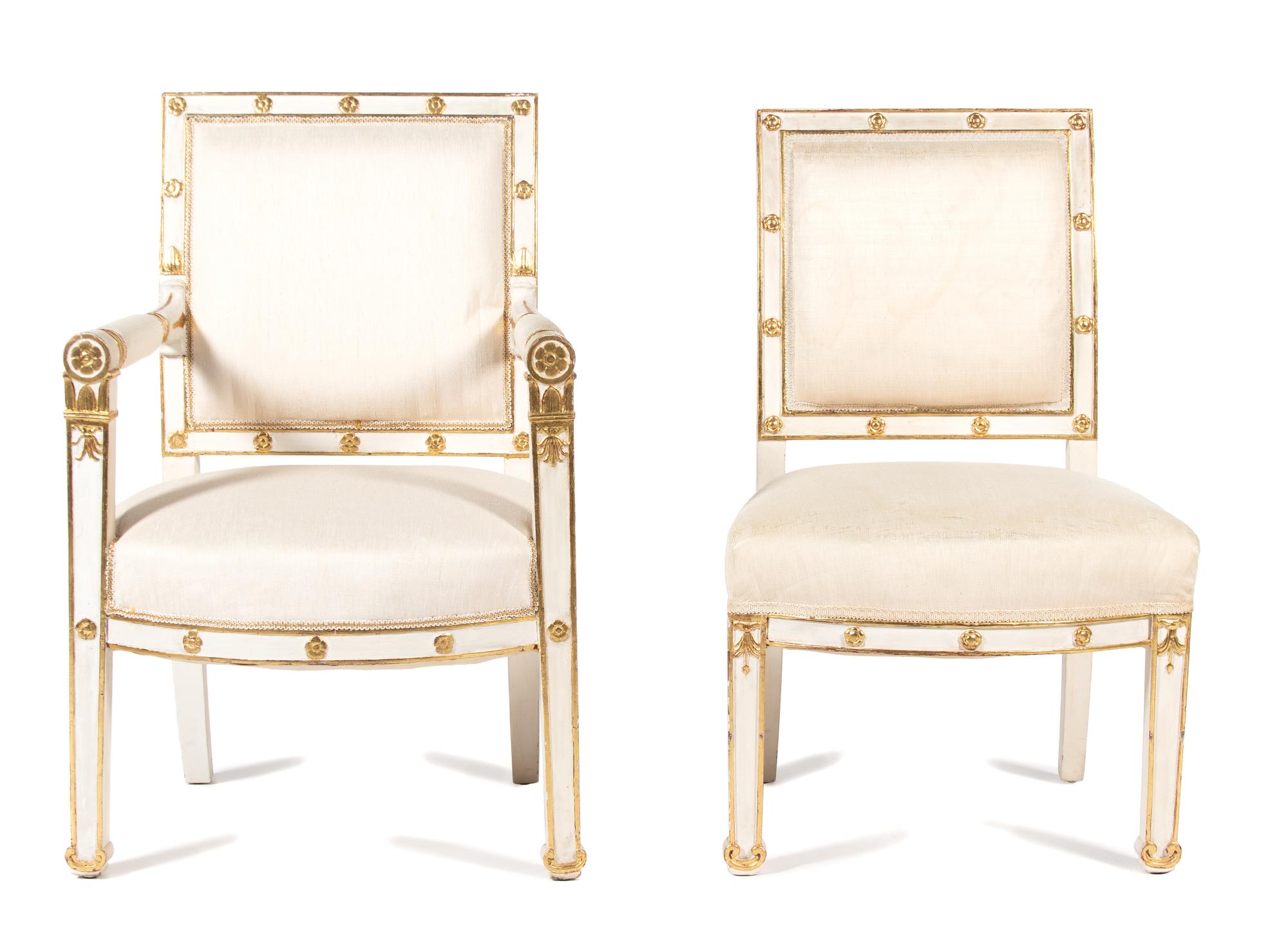 A Set of Four Empire Style Painted and Giltwood Chairs — 20TH CENTURY