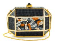 A Judith Leiber Black Crystal Geometric Clutch, 6" x 4.5" x 3.5".