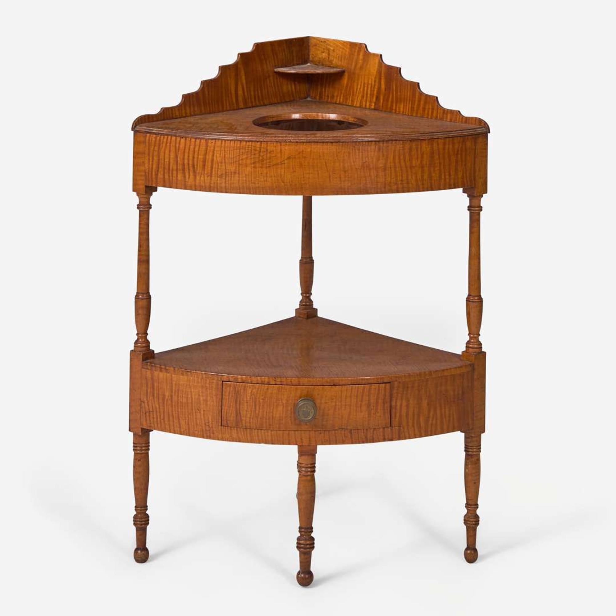 Three Federal figured maple tables and washstand, early 19th century
