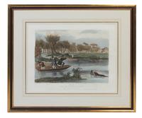 Six English Handcolored Engravings, AFTER FRANCIS CALCRAFT TURNER (BRITISH, C. 1782-1846), Height 17 3/4 x width 22 1/2 inches (visible — AFTER FRANCIS CALCRAFT TURNER (BRITISH, C. 1782-1846),