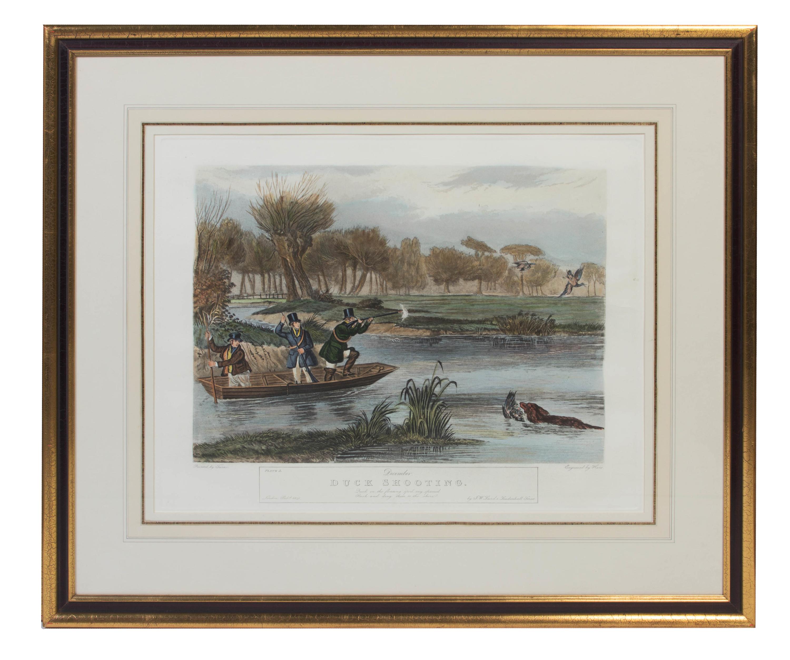 Six English Handcolored Engravings, AFTER FRANCIS CALCRAFT TURNER (BRITISH, C. 1782-1846), Height 17 3/4 x width 22 1/2 inches (visible — AFTER FRANCIS CALCRAFT TURNER (BRITISH, C. 1782-1846),