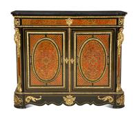 A Napoleon III Gilt Bronze Mounted Boulle Marquetry Marble-Top Console Cabinet
