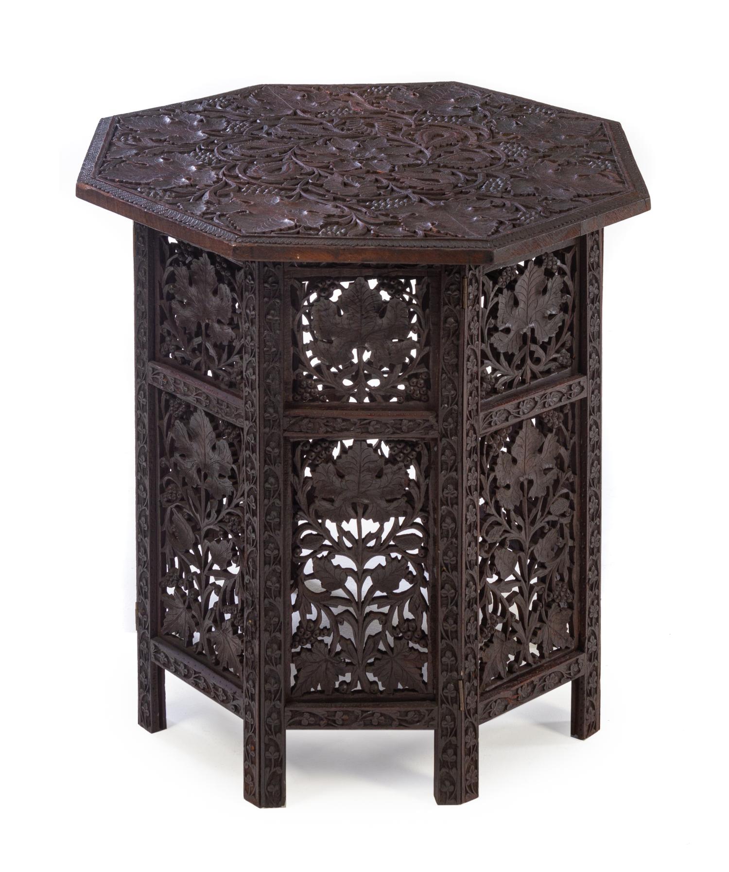 A Middle Eastern Carved Occasional Table Height 24 3/4 x width 24 x depth 24 inches. — MID-19TH CENTURY