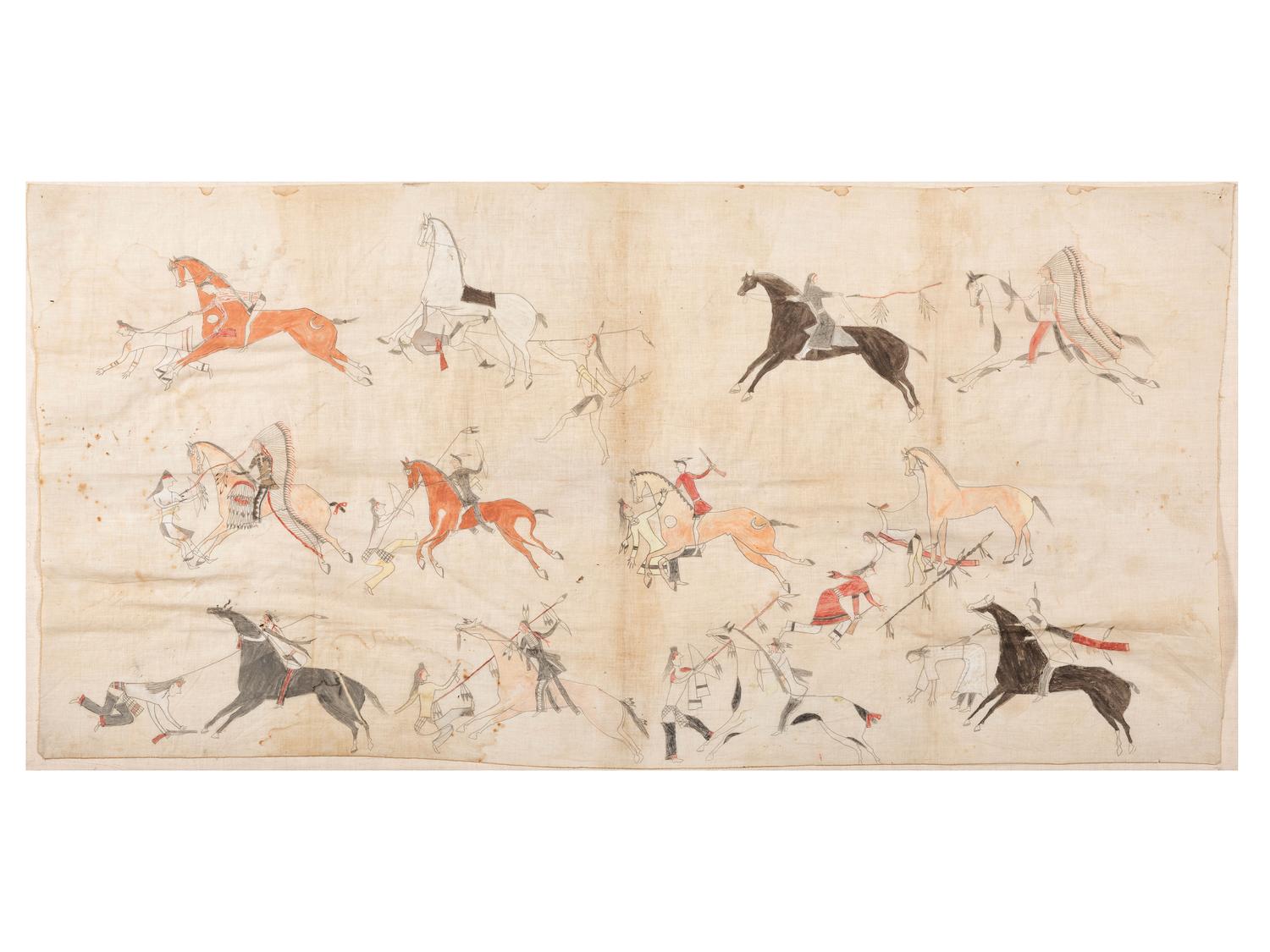 Sioux Painted Pictorial Muslin, Battle Scene