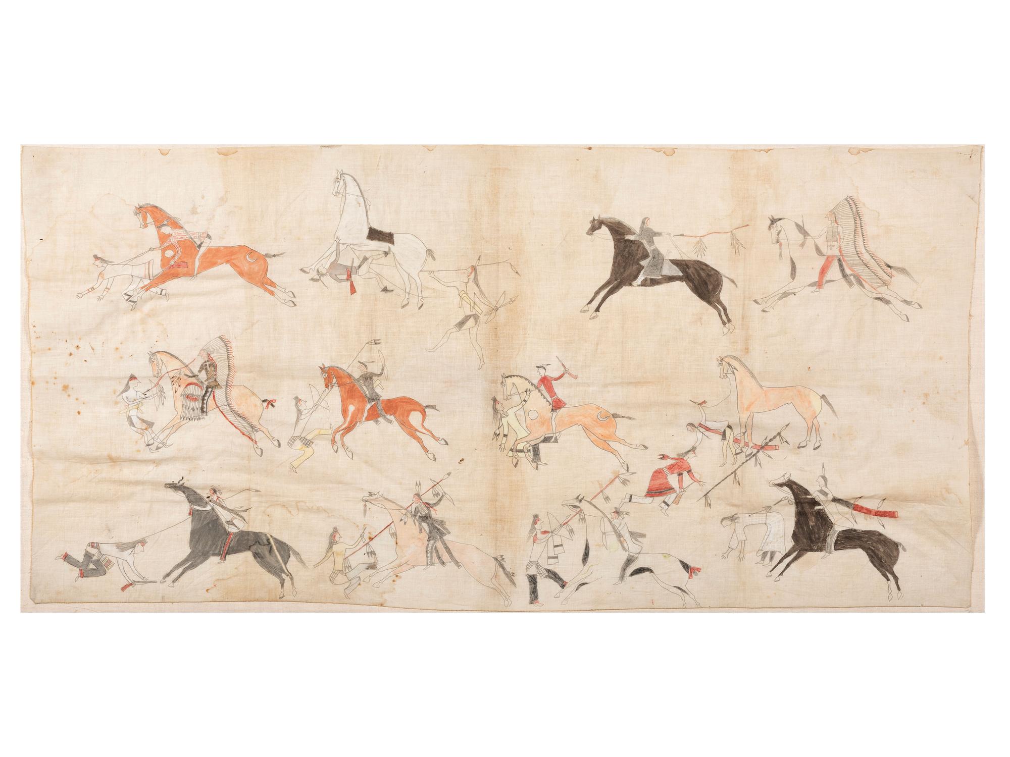 Sioux Painted Pictorial Muslin, Battle Scene