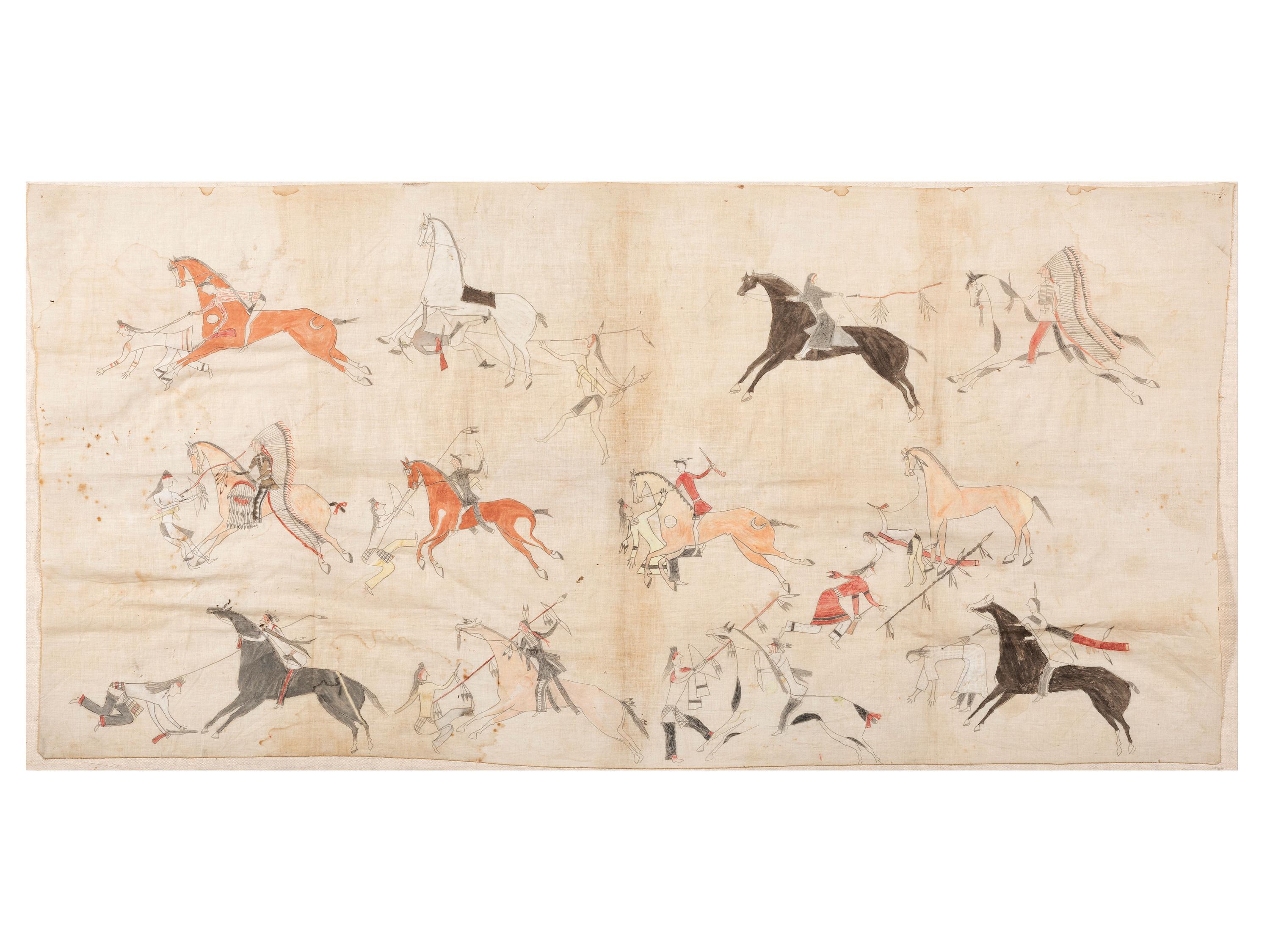 Sioux Painted Pictorial Muslin, Battle Scene