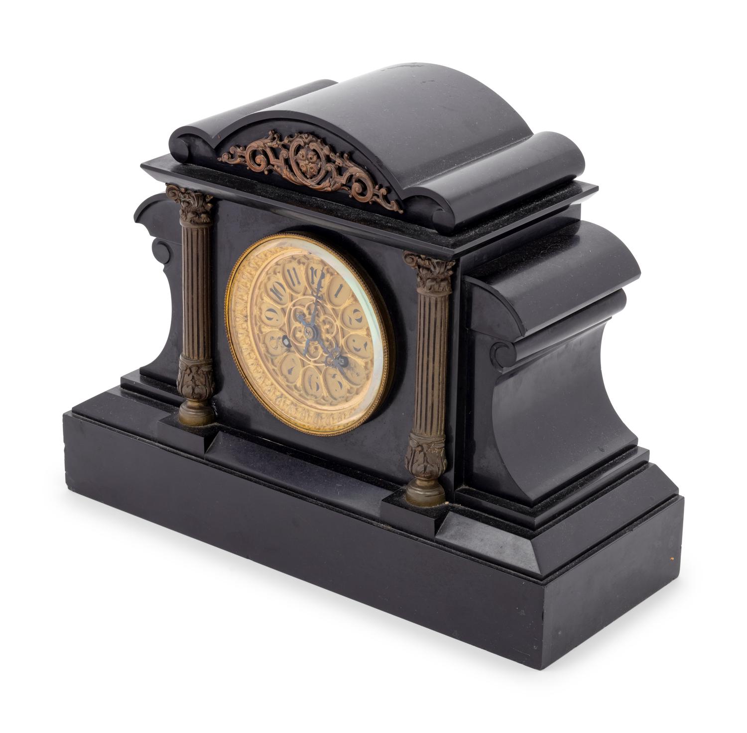 A Gilt Bronze and Slate Mantel Clock Retailed by Tiffany and Co.