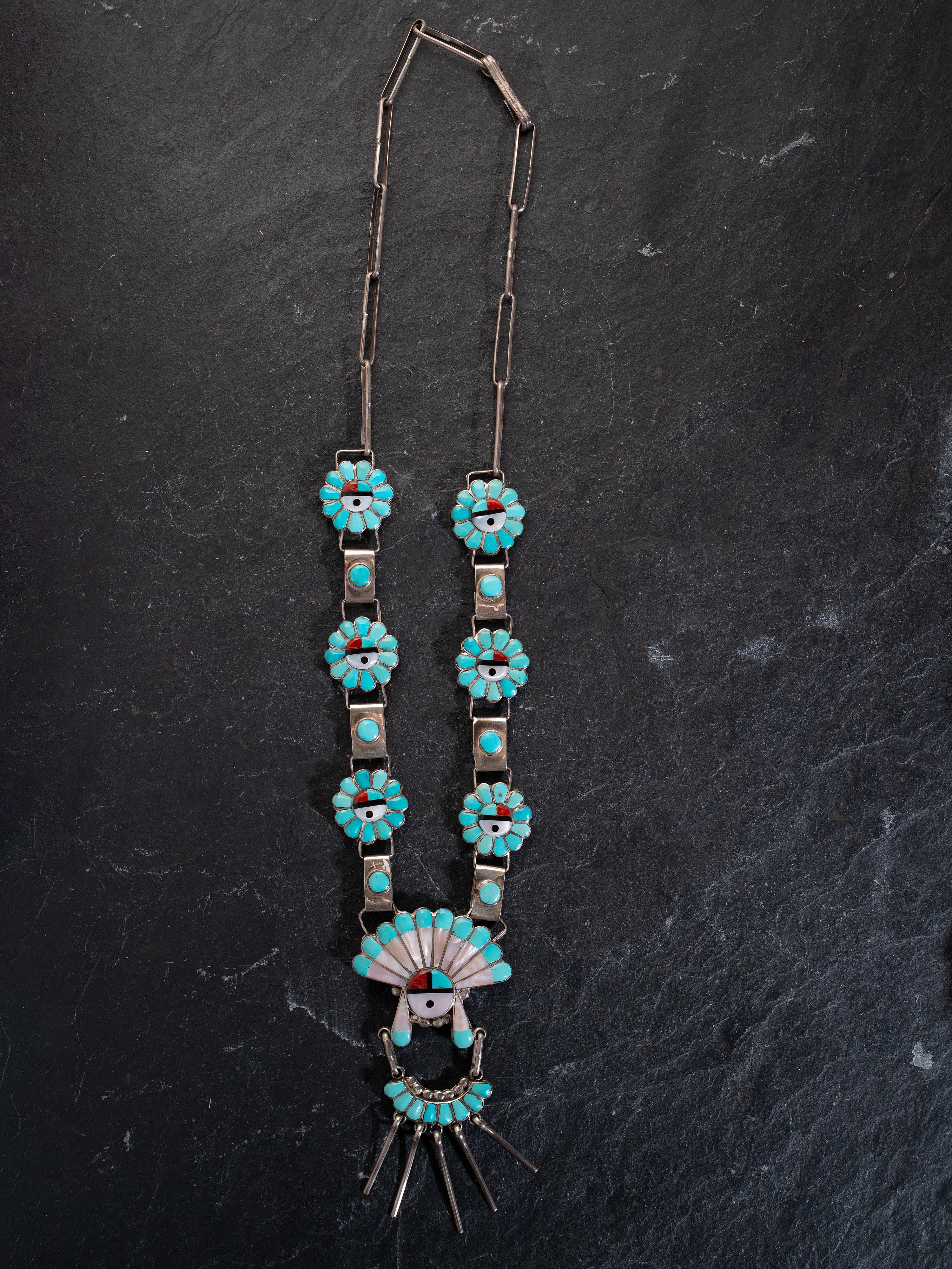Zuni Mosaic Inlay Sunface Necklace