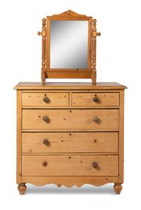 An English Pine Chest of Drawers and an Associated Dressing Mirror