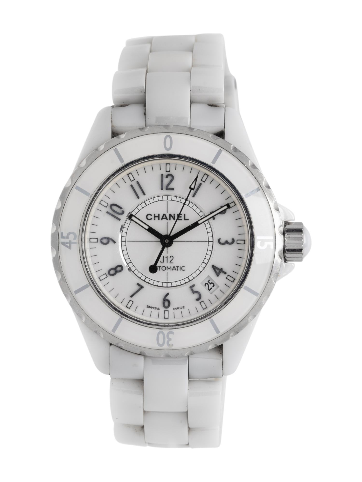CHANEL, STAINLESS STEEL AND WHITE CERAMIC 'J12' WRISTWATCH