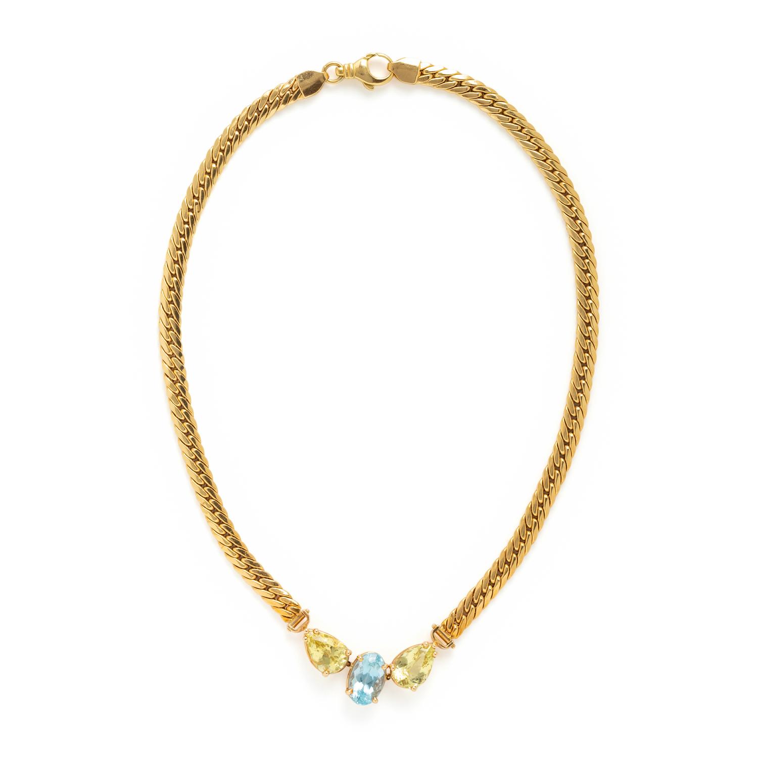 Yellow Gold, Aquamarine, and Heliodor Beryl Necklace