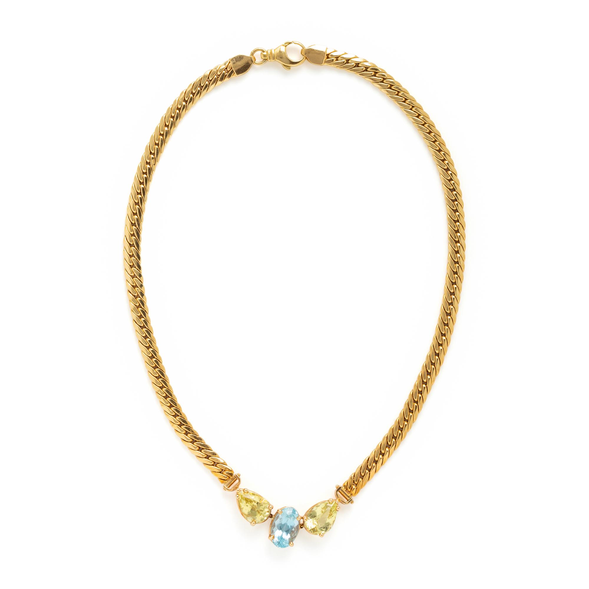 Yellow Gold, Aquamarine, and Heliodor Beryl Necklace