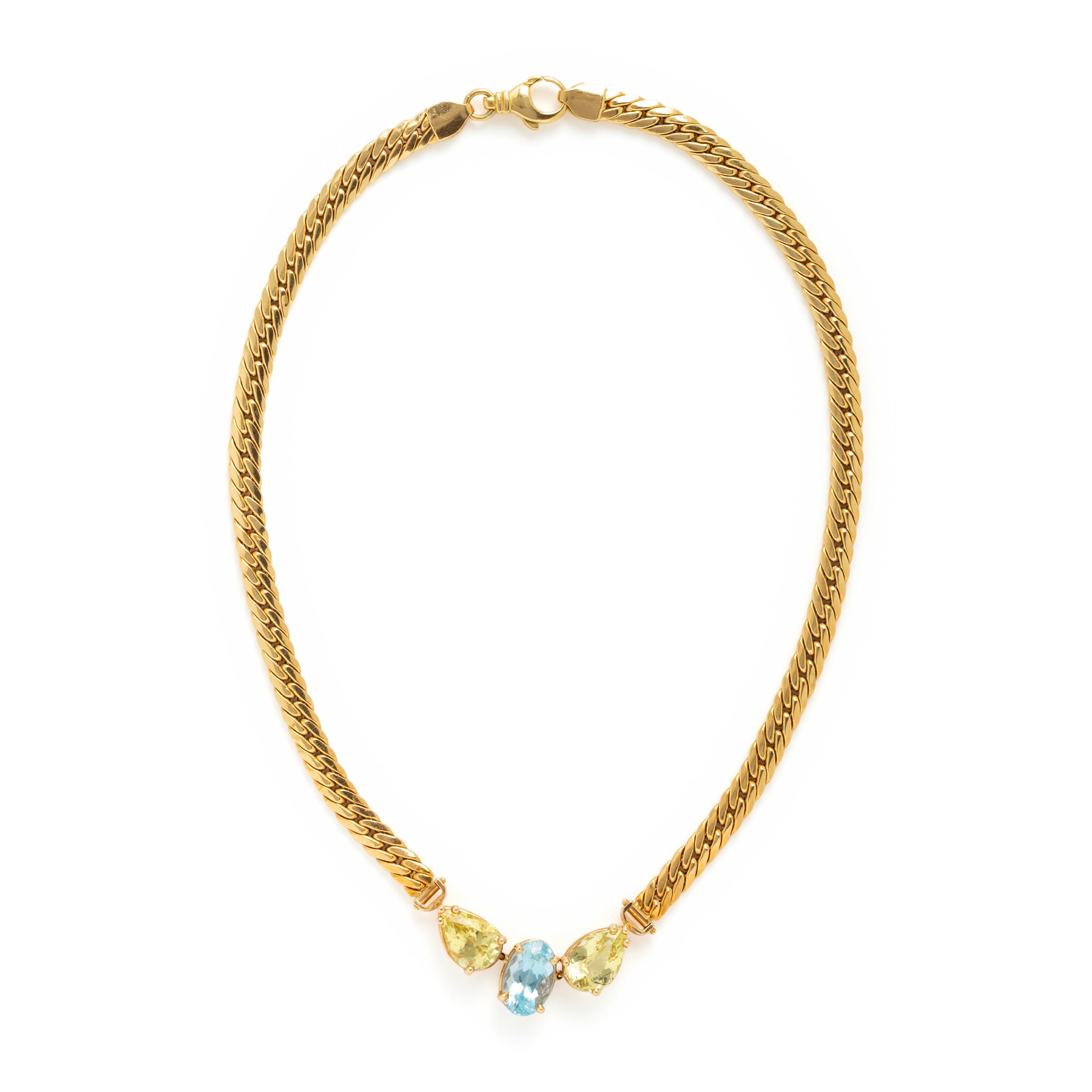 Yellow Gold, Aquamarine, and Heliodor Beryl Necklace