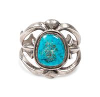Navajo Sand Cast Silver and Turquoise Cuff Bracelet, PLUS