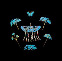 A Set of Seven Kingfisher Feather Jewelry