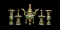 A Chinese Five-Piece Cloisonné Enamel Altar Set