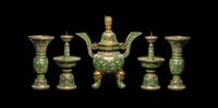 A Chinese Five-Piece Cloisonné Enamel Altar Set