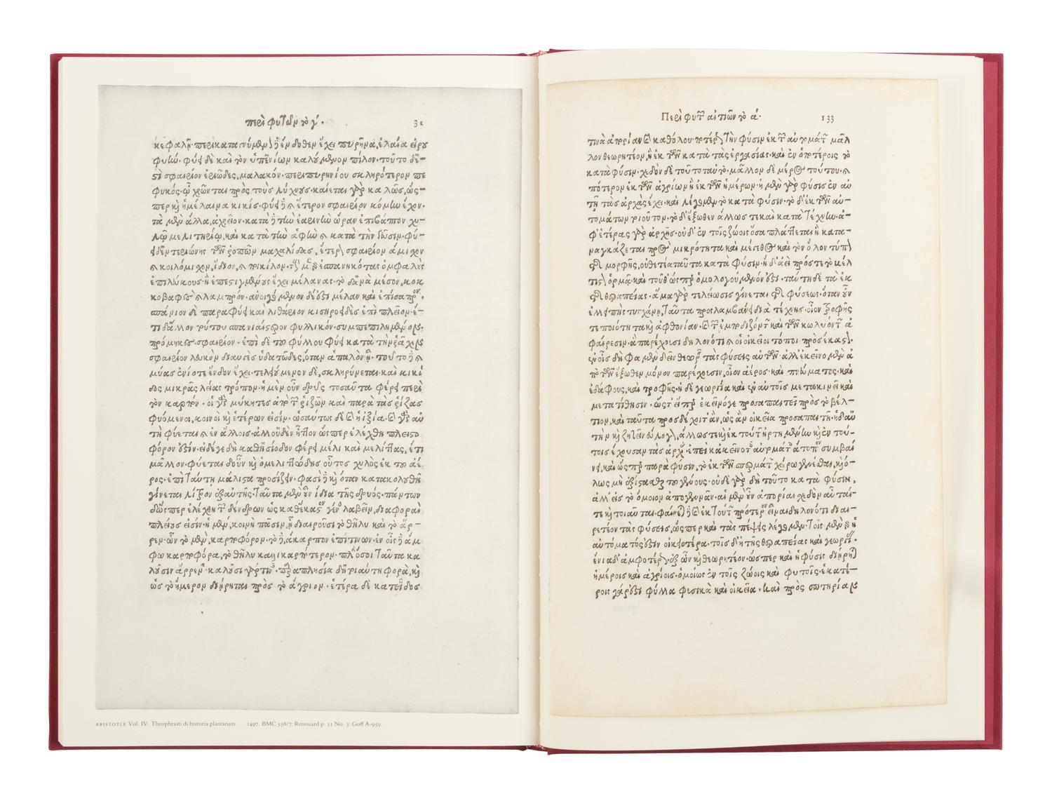 [LEAF BOOK - ALDINE PRESS]. BARKER, Nicolas. Aldus Manutius and the Development of Greek Script & Type in the Fifteenth Century ... with original leaves from the Aldine editions of Aristotle, 1797; Crastonus' Dictionarium Graecum, 1497; Euripides, 1503; and the Septuagint, 1518 . Sandy Hook, CT: Chiswick Book Shop, 1985.