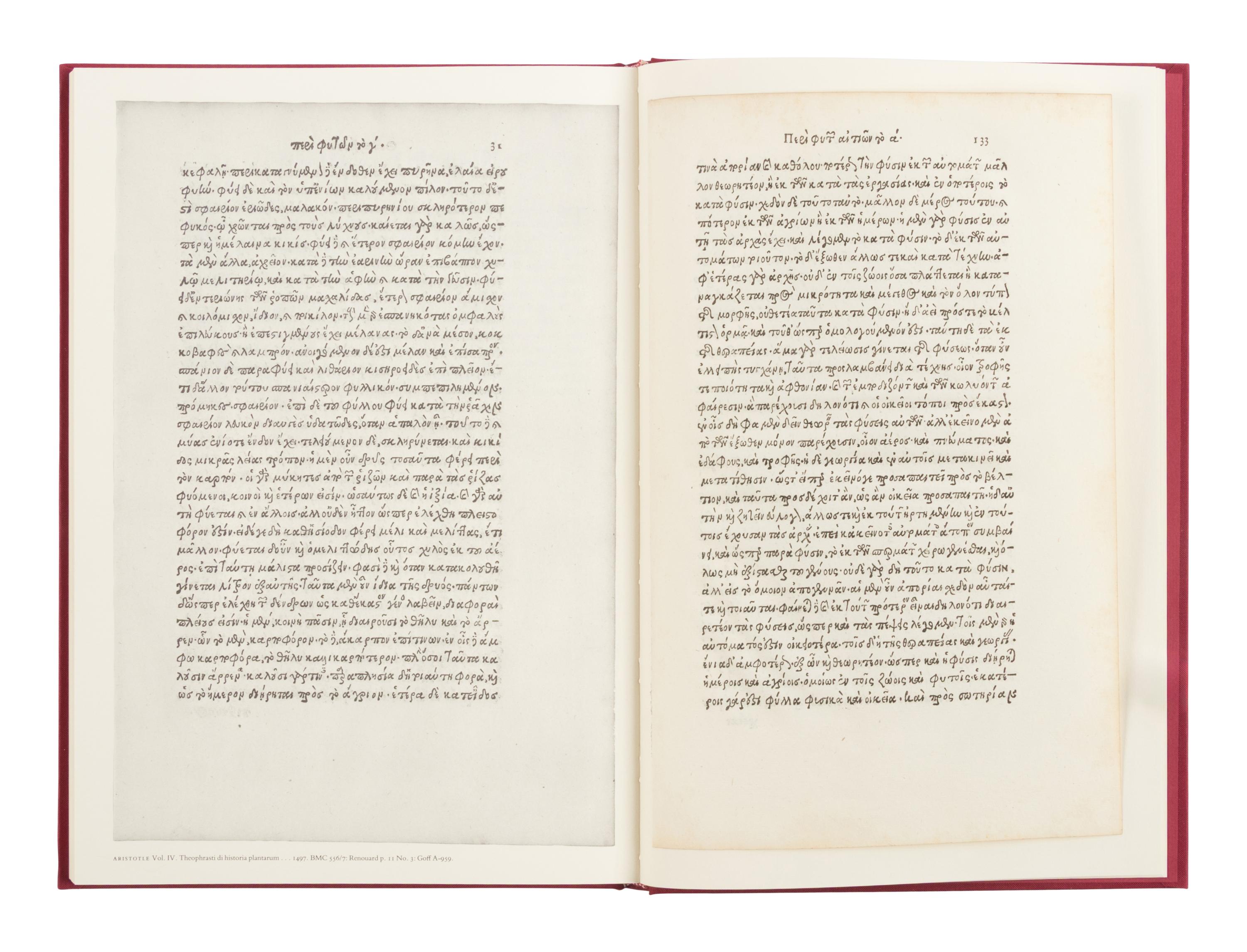 [LEAF BOOK - ALDINE PRESS]. BARKER, Nicolas. Aldus Manutius and the Development of Greek Script & Type in the Fifteenth Century ... with original leaves from the Aldine editions of Aristotle, 1797; Crastonus' Dictionarium Graecum, 1497; Euripides, 1503; and the Septuagint, 1518 . Sandy Hook, CT: Chiswick Book Shop, 1985.