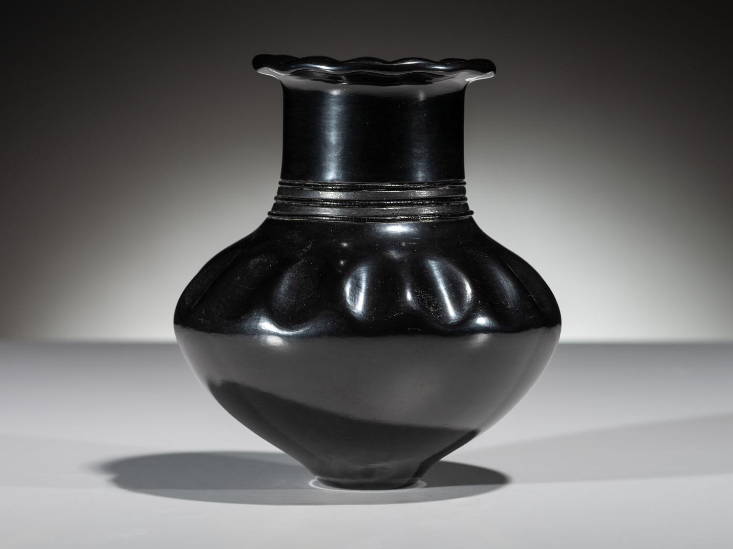 Blackware Pottery Vase, Squash Blossom Form