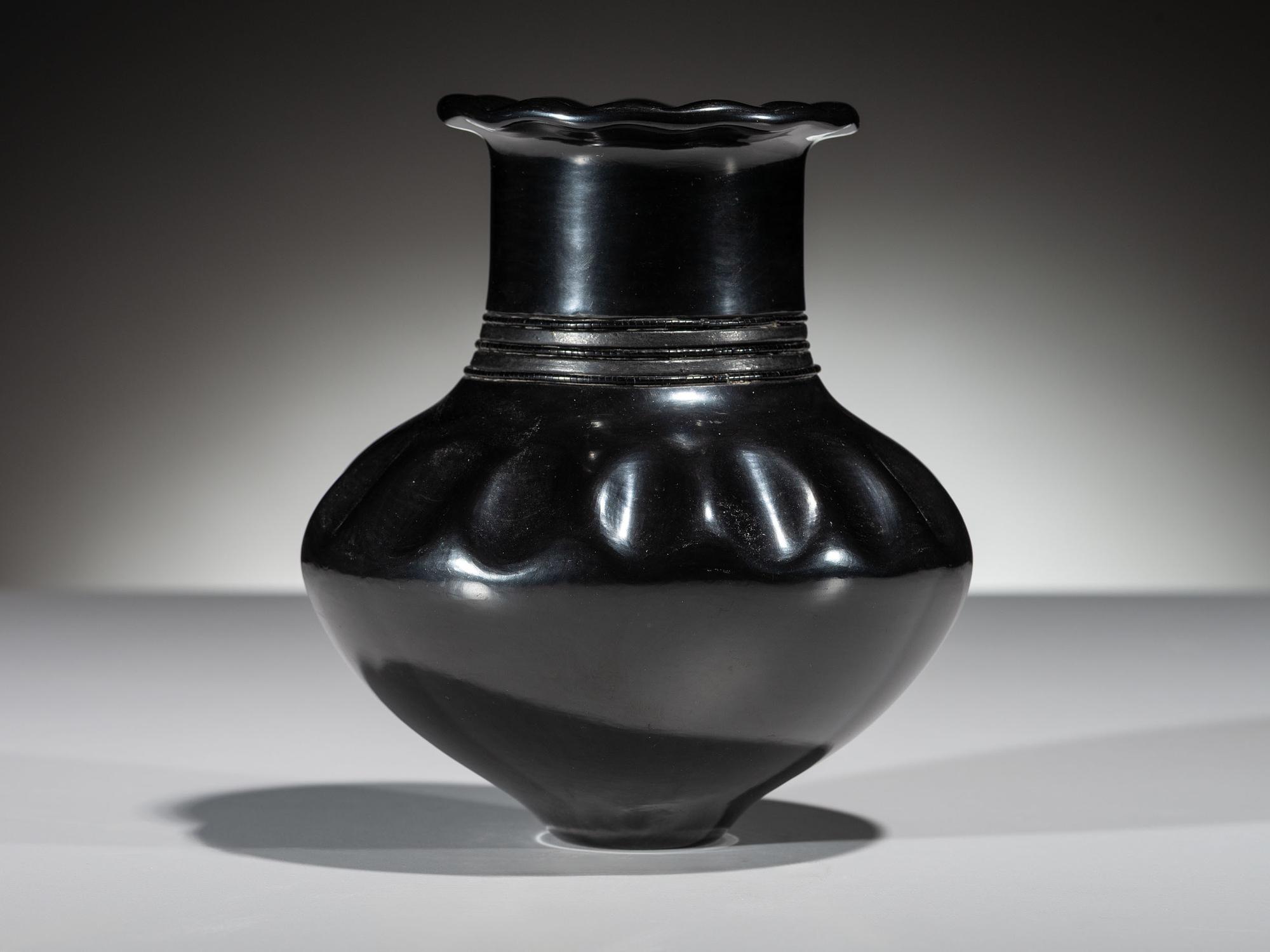 Blackware Pottery Vase, Squash Blossom Form