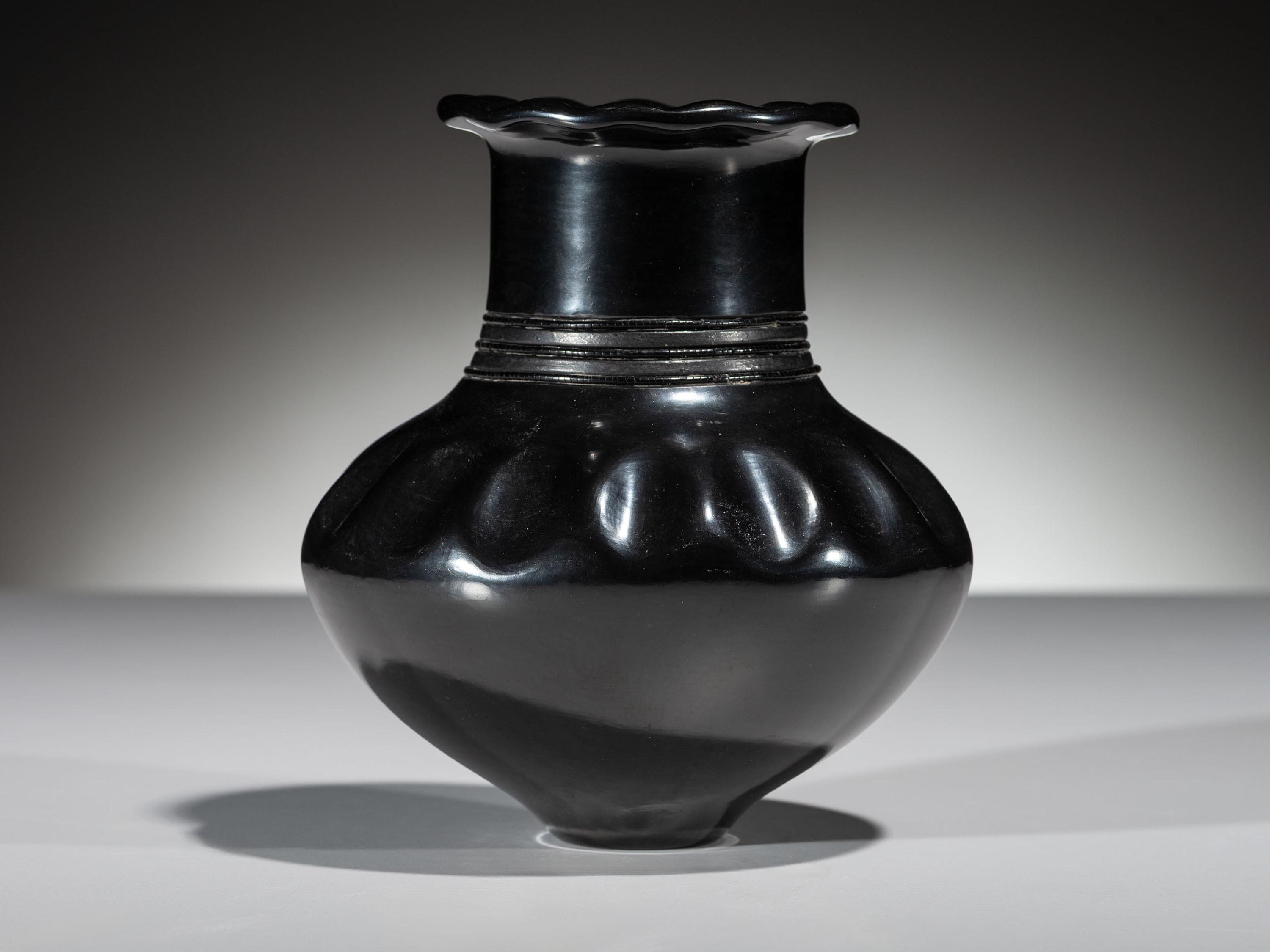 Blackware Pottery Vase, Squash Blossom Form