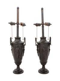 A Pair of Neoclassical Bronze Urns Mounted as Lamps