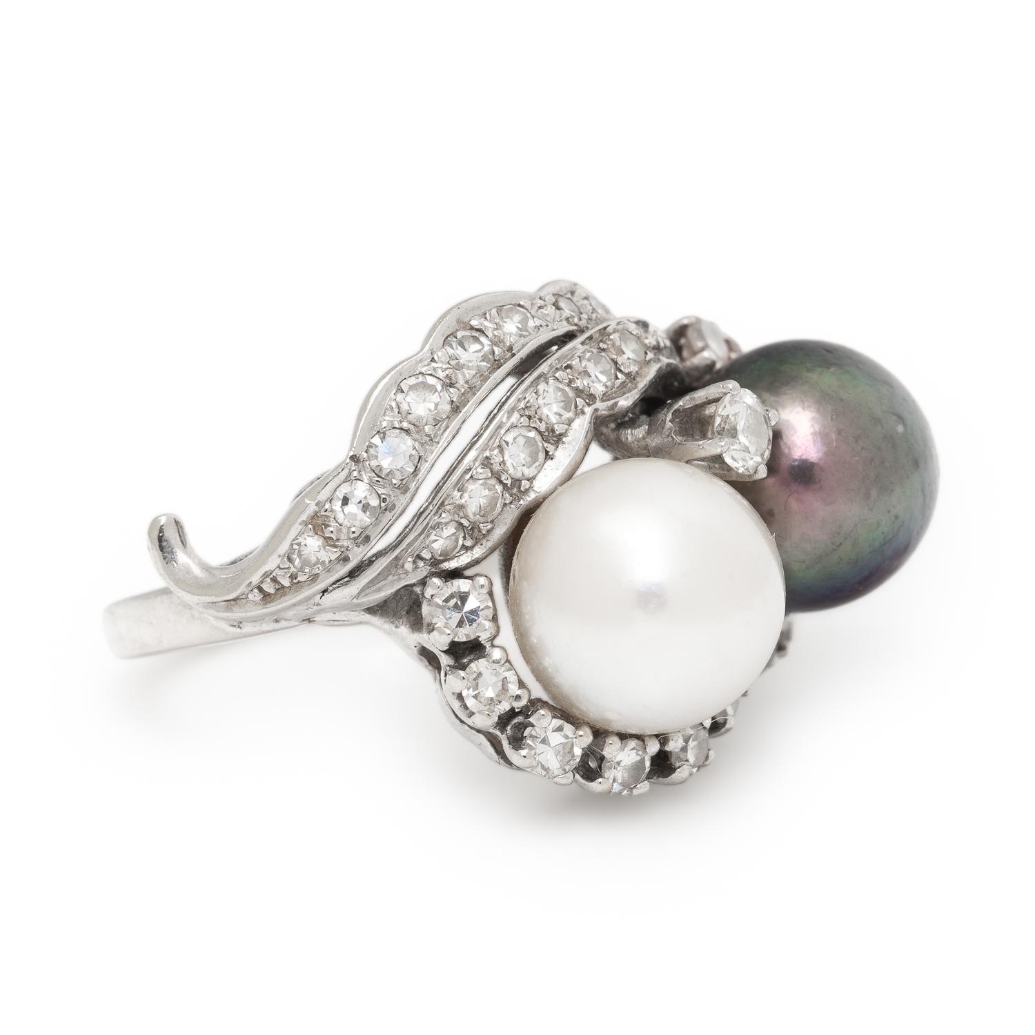 Cultured Pearl, Diamond, and White Gold Ring