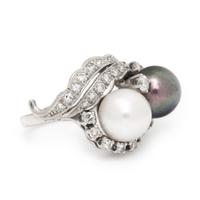 Cultured Pearl, Diamond, and White Gold Ring