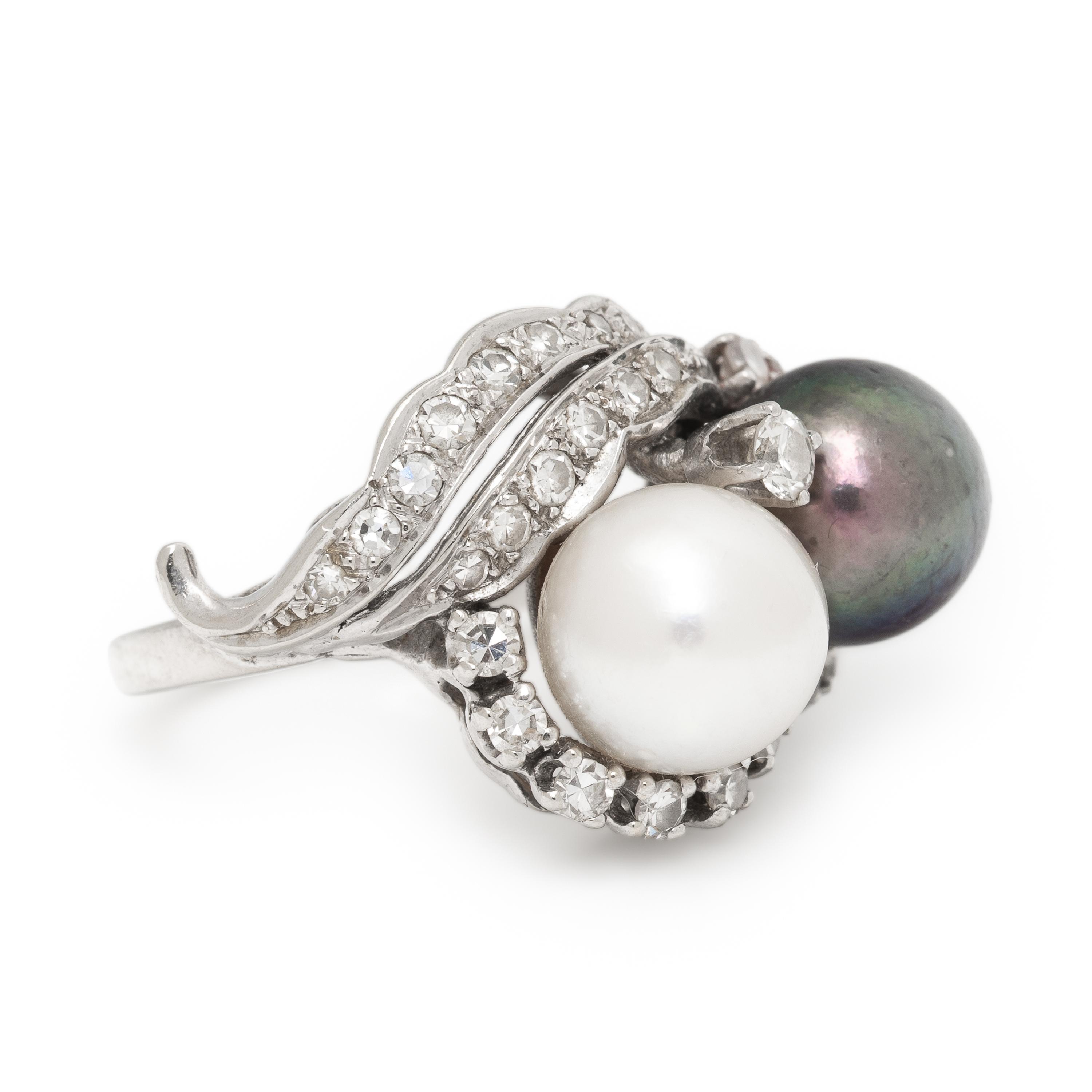 Cultured Pearl, Diamond, and White Gold Ring