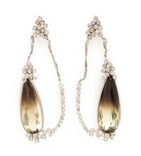 A Pair of 18 Karat White Gold, Smoky Quartz and Diamond Earrings, Mary Esses, 10.60 dwts.
