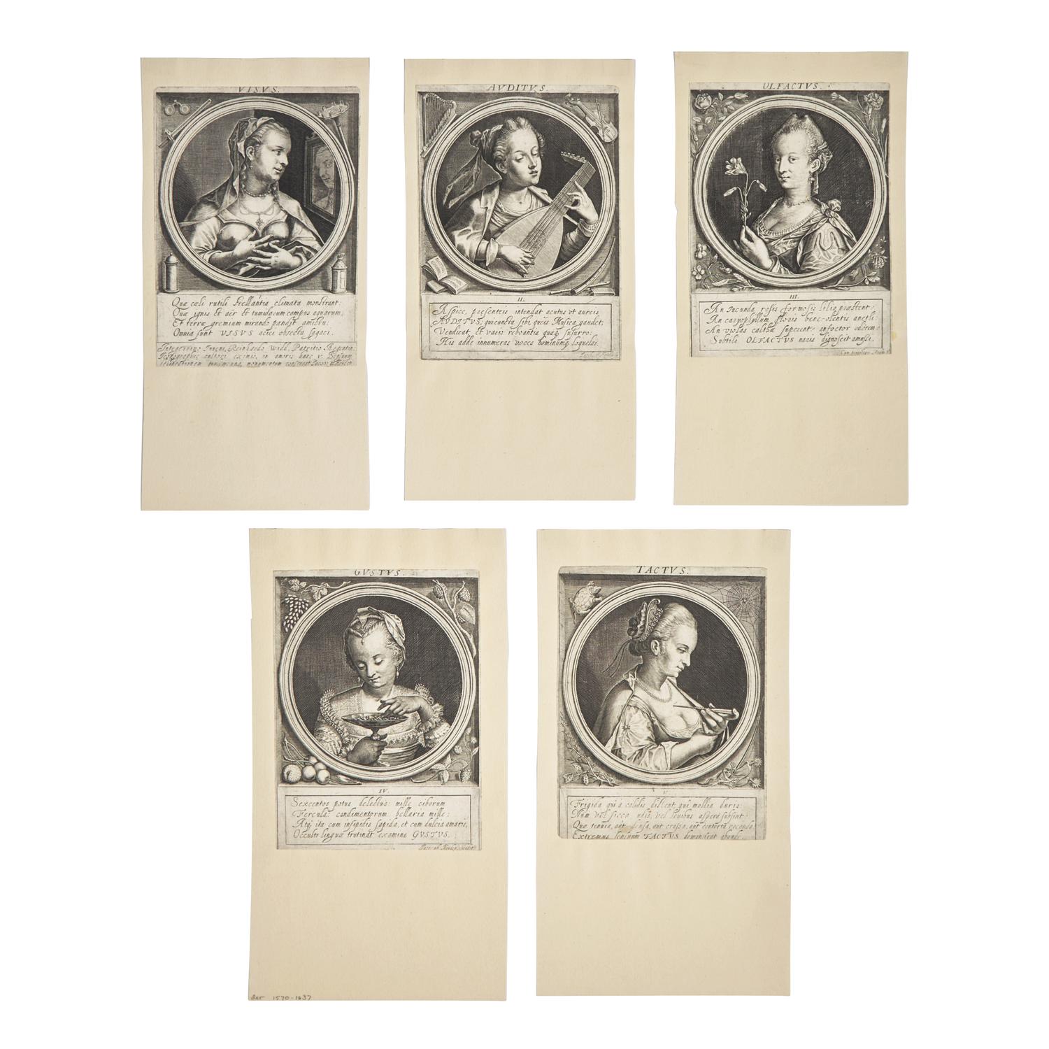 Jacob van der Heyden (German, 1573-1645) — The Five Senses (complete suite of five), ca. 1610