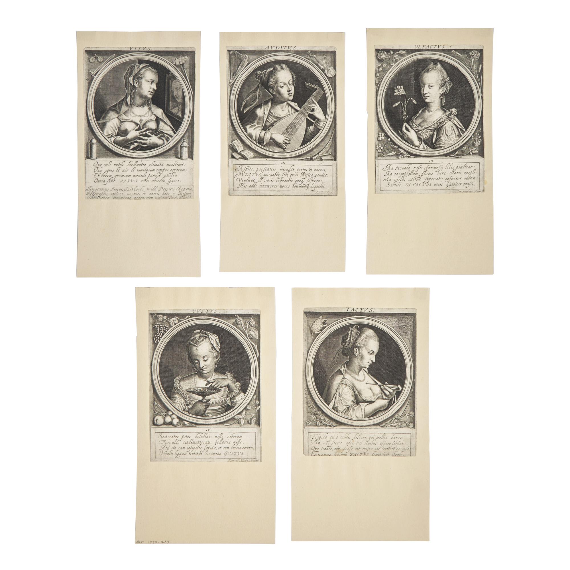 Jacob van der Heyden (German, 1573-1645) — The Five Senses (complete suite of five), ca. 1610